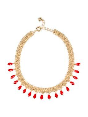 PATRICIA NASH Chain Mail Collar Necklace JewelTone RedBeats Egypt Gold NWT